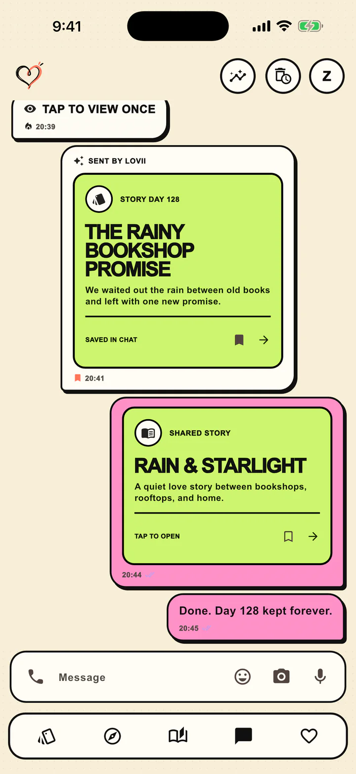 Lovii private couple chat with saved card and story messages